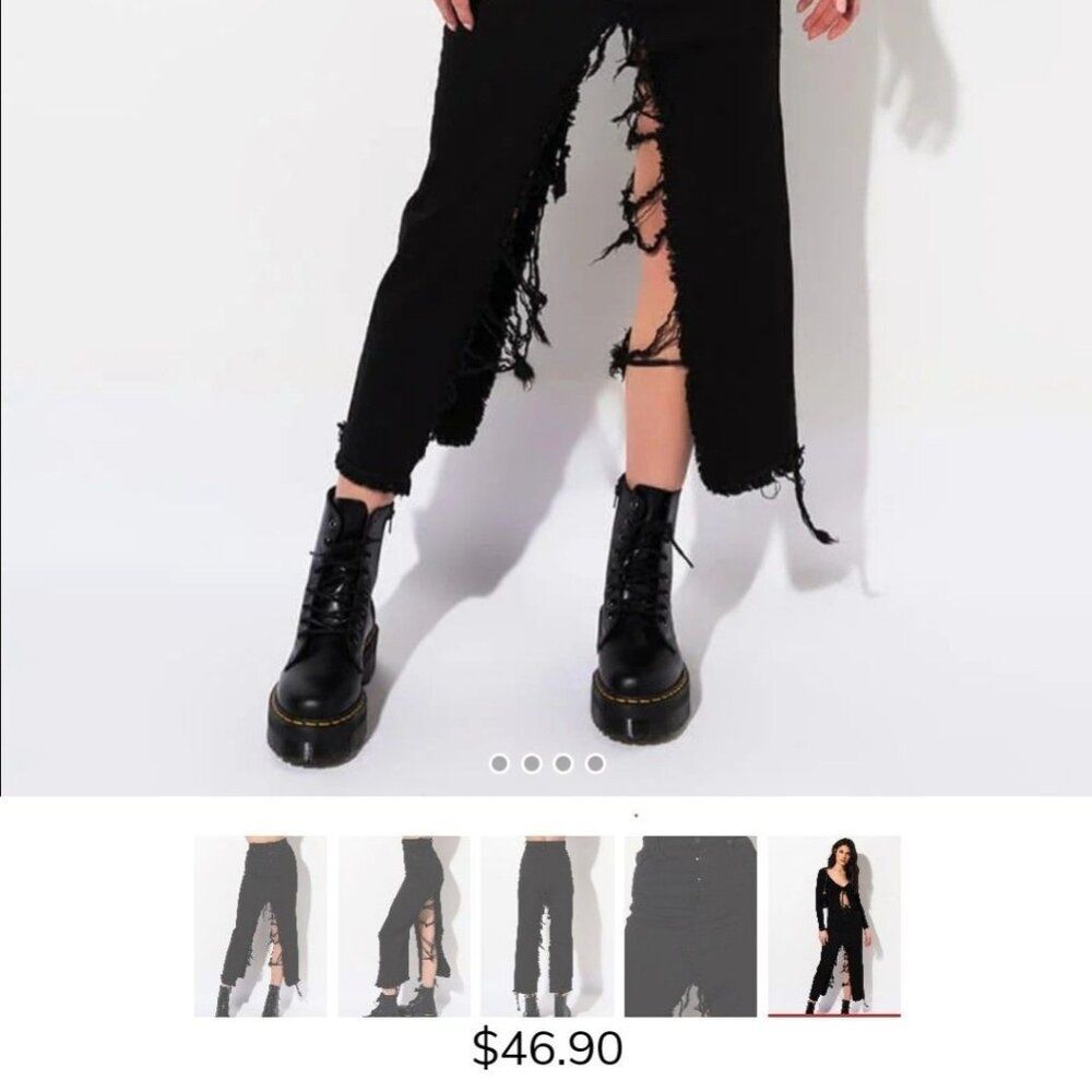NWT 100% cotton Black Kiki Riki distressed denim maxi skirt Size S - Picture 2 of 5